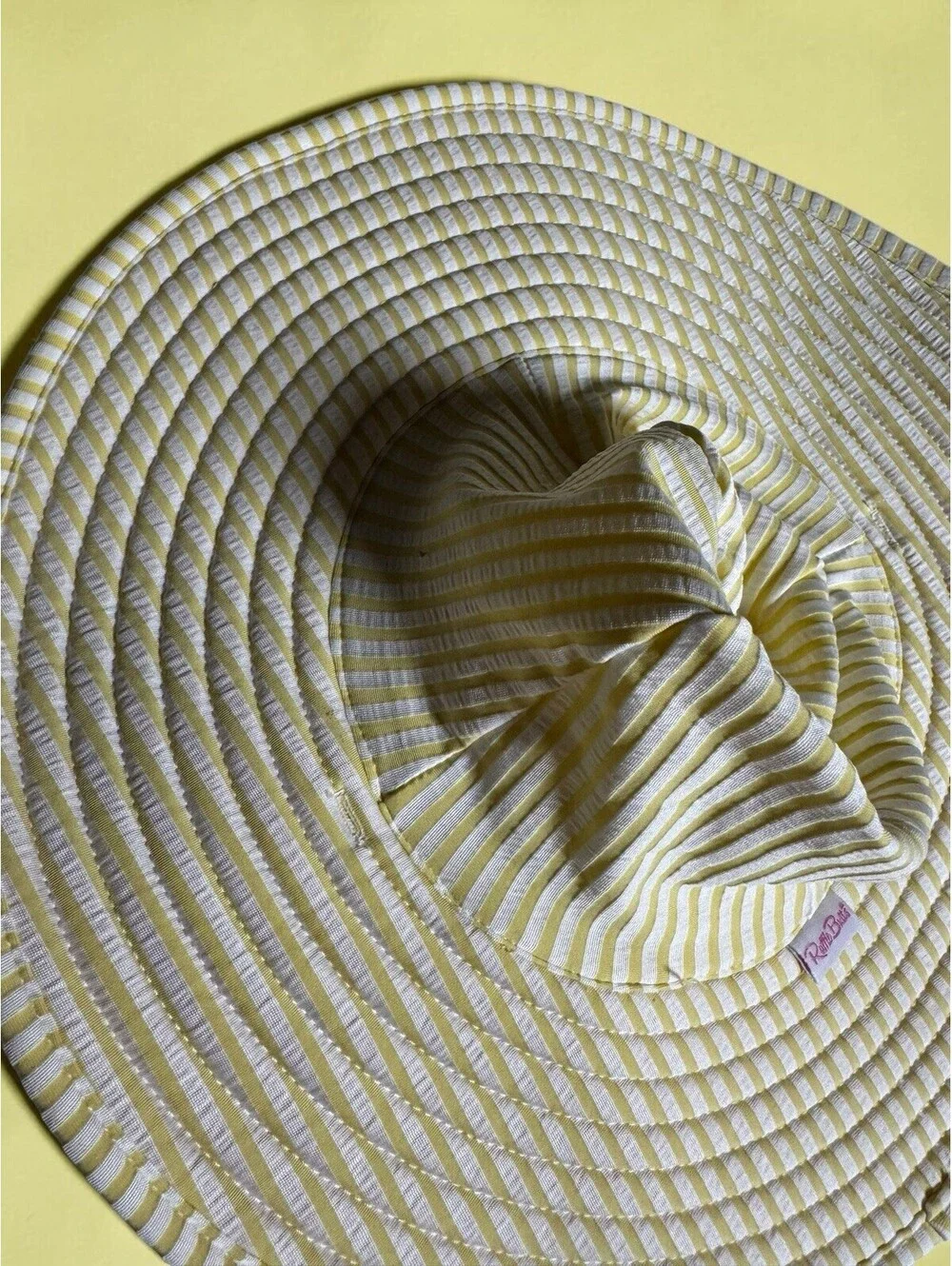 RuffleButts yellow Striped UPF 50+ sun protective swim hat Size 3T-5 Tie